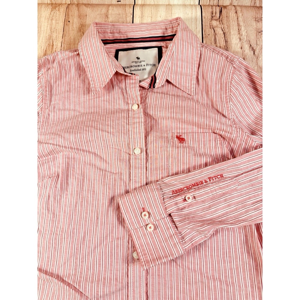 Abercrombie & Fitch Women Vintage Pink Stripe Oxford Button Down Shirt Y2K LARGE